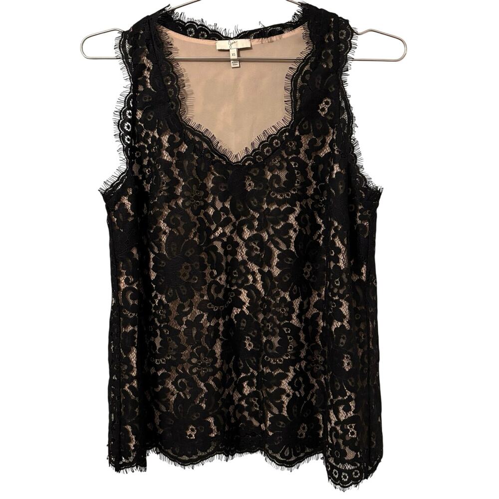 Joie Black and Cream Lace V Neck Tank XS